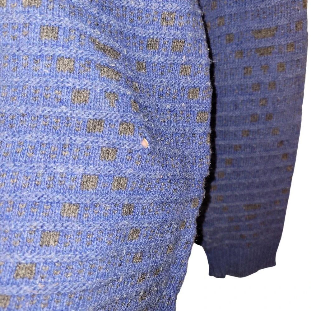 Vintage Forum Made in Italy Blue Wool Blend Geometric Textured Sweater Mens S